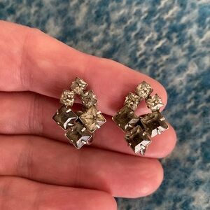 Amazing and Unique Vintage Screw Back Smoky Gray and Clear Crystal Earrings